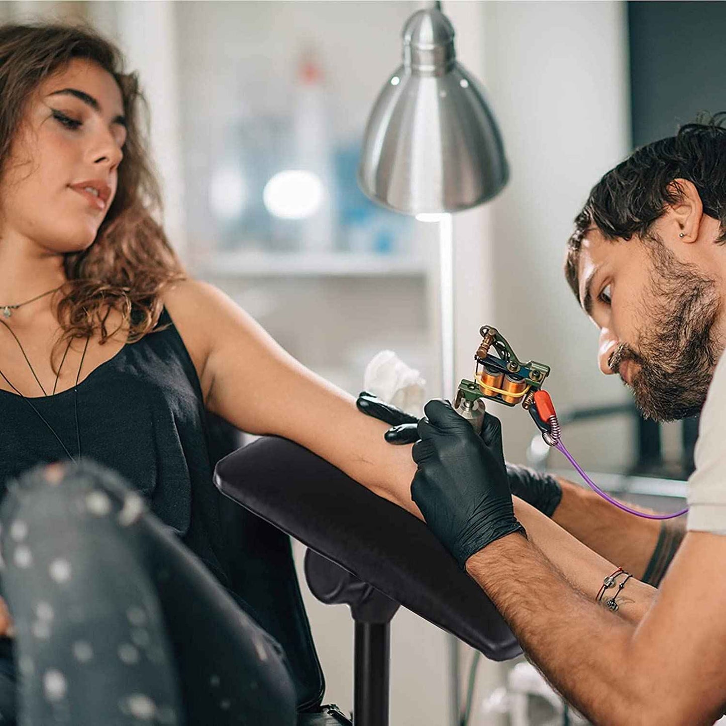 Armrest, Height Adjustable Tripod Arm Stand Foldable Foam Pad Arm Bar Leg Rest Studio Stand Workstation with PU Leather Pad for Studio Salon Supplies Tool