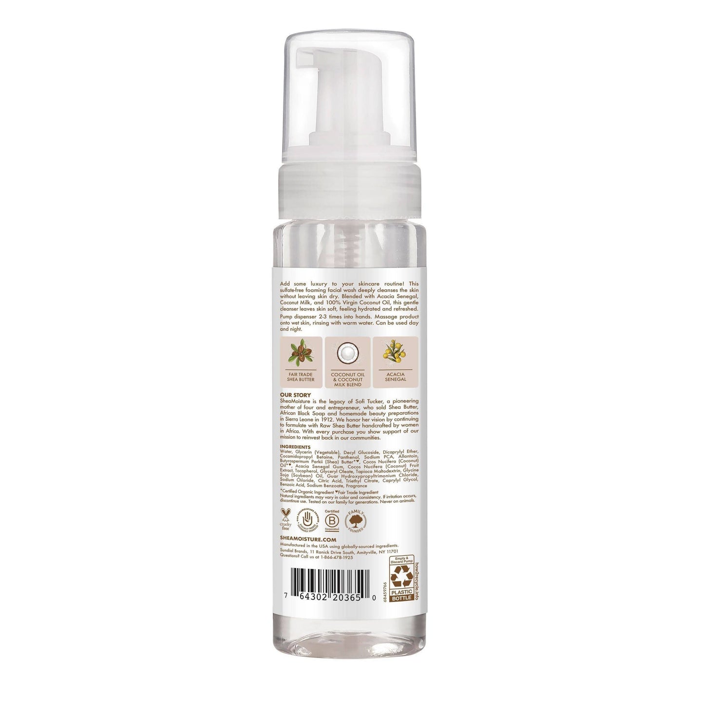 SheaMoisture Face Wash for Women & Men - Gentle Foaming & Hydrating Facial Cleanser with 100% Virgin Coconut Oil, Organic Shea Butter, Daily Face Cleanser for Soft, Restored Skin, 7.5 Fl Oz