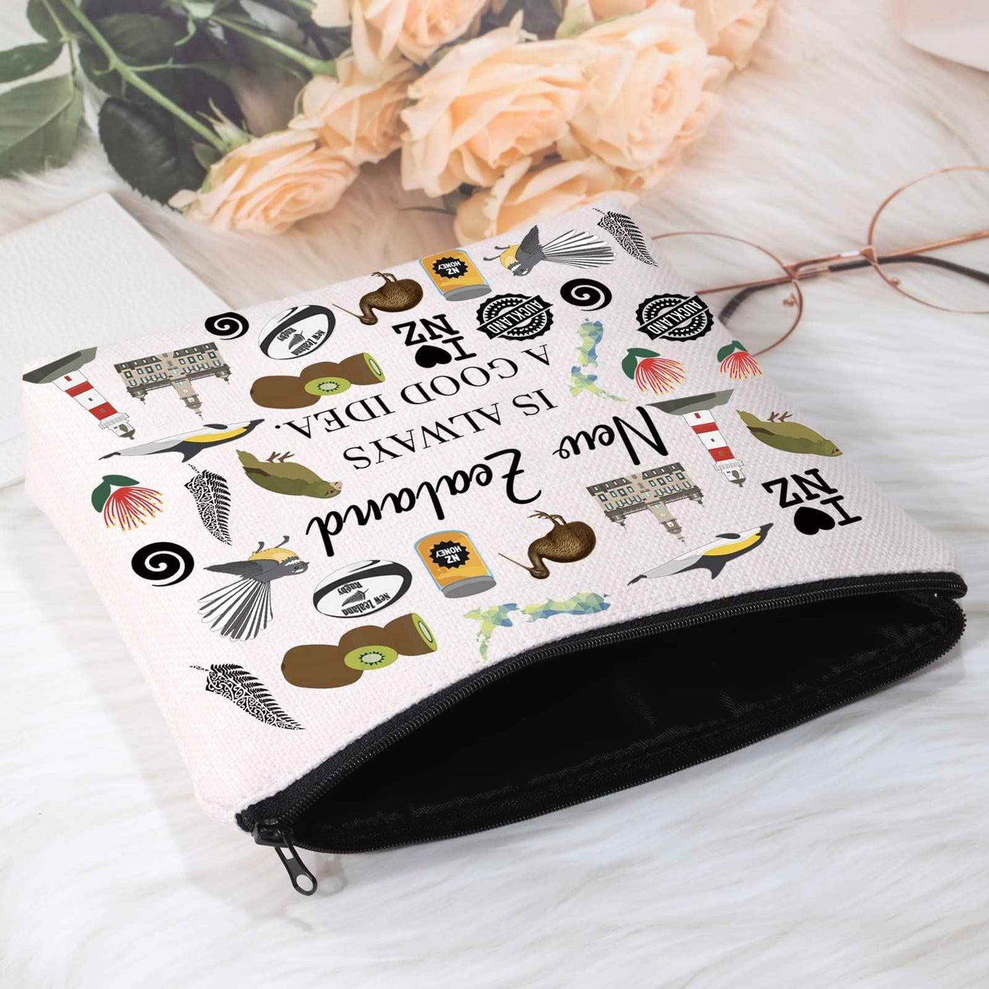 POFULL New Zealand Inspired Gift New Zealand Is Always A Good Idea Cosmetic Bag New Zealand Lover Gift (New Zealand Is Always Cosmetic Bag)