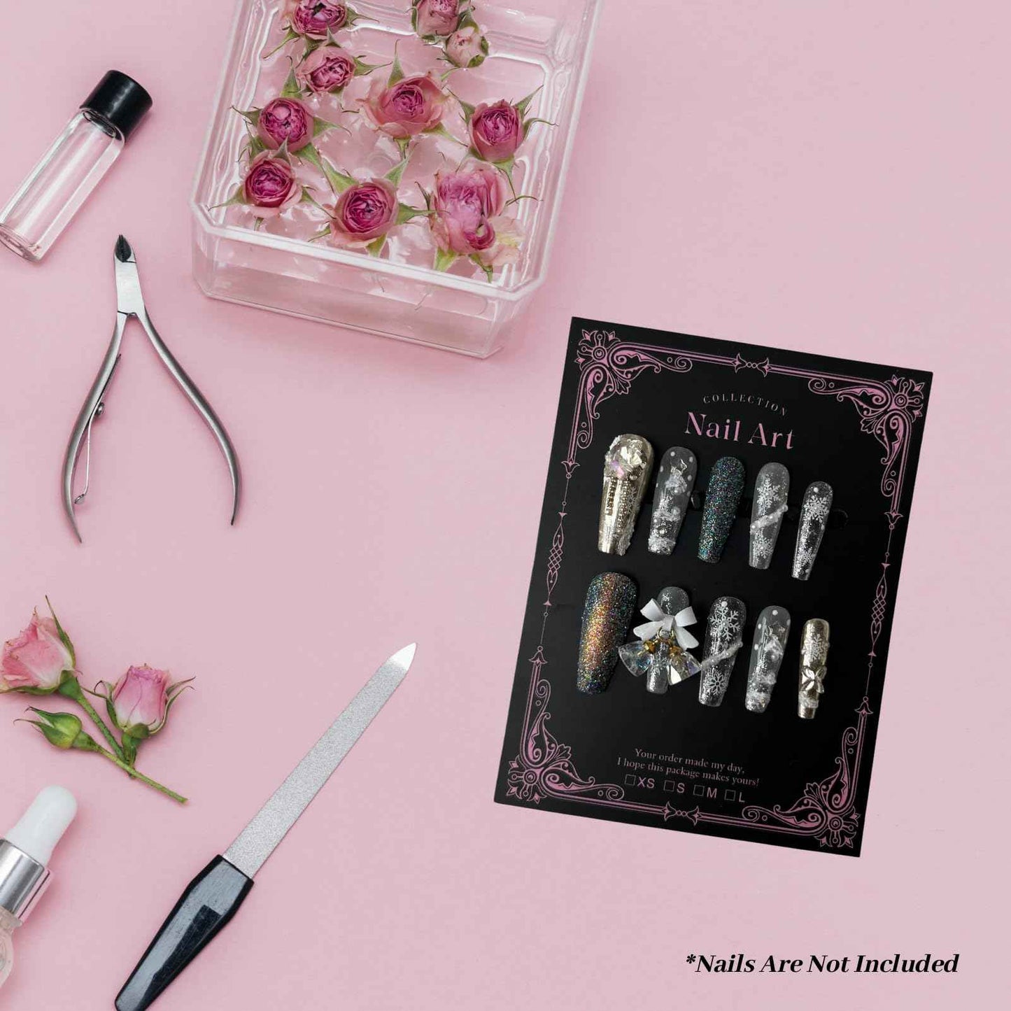 Press On Nail Packaging Kit for Long Nails – Y2K 50 Display Cards with Bags & Tape – Nail Tech Supplies for for Gothic & Baddie Nailfies Nail Salon Studio Manicure Business(Black, 3.54*4.7)