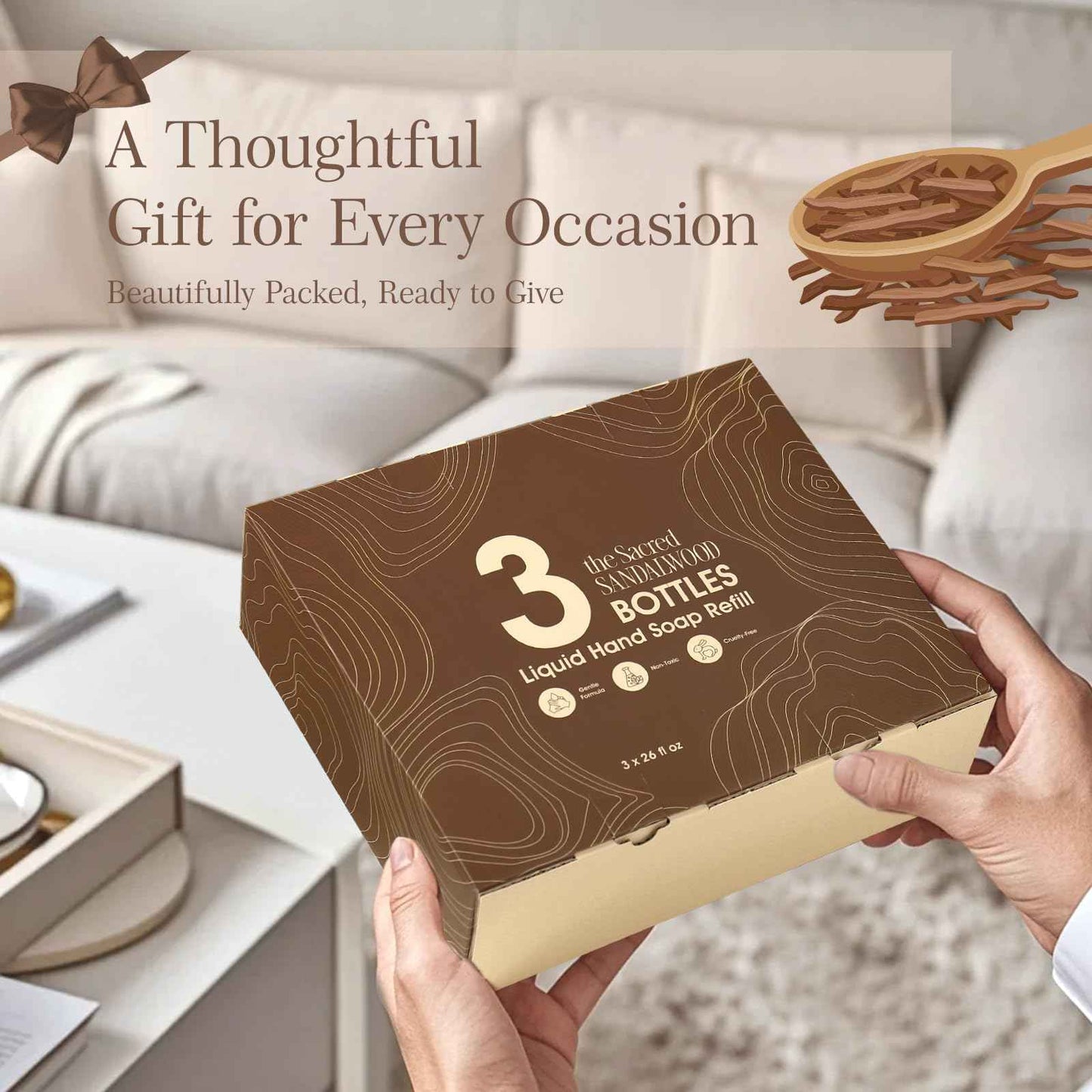 ROMIIE ZOI Liquid Hand Soap Refill Gift Set-3 Pack, Cruelty-Free and Biodegradable Formula, Moisturizing Hand Wash with Essential Oil for Sensitive Skin, Sandalwood Scent (26Fl Oz x 3)