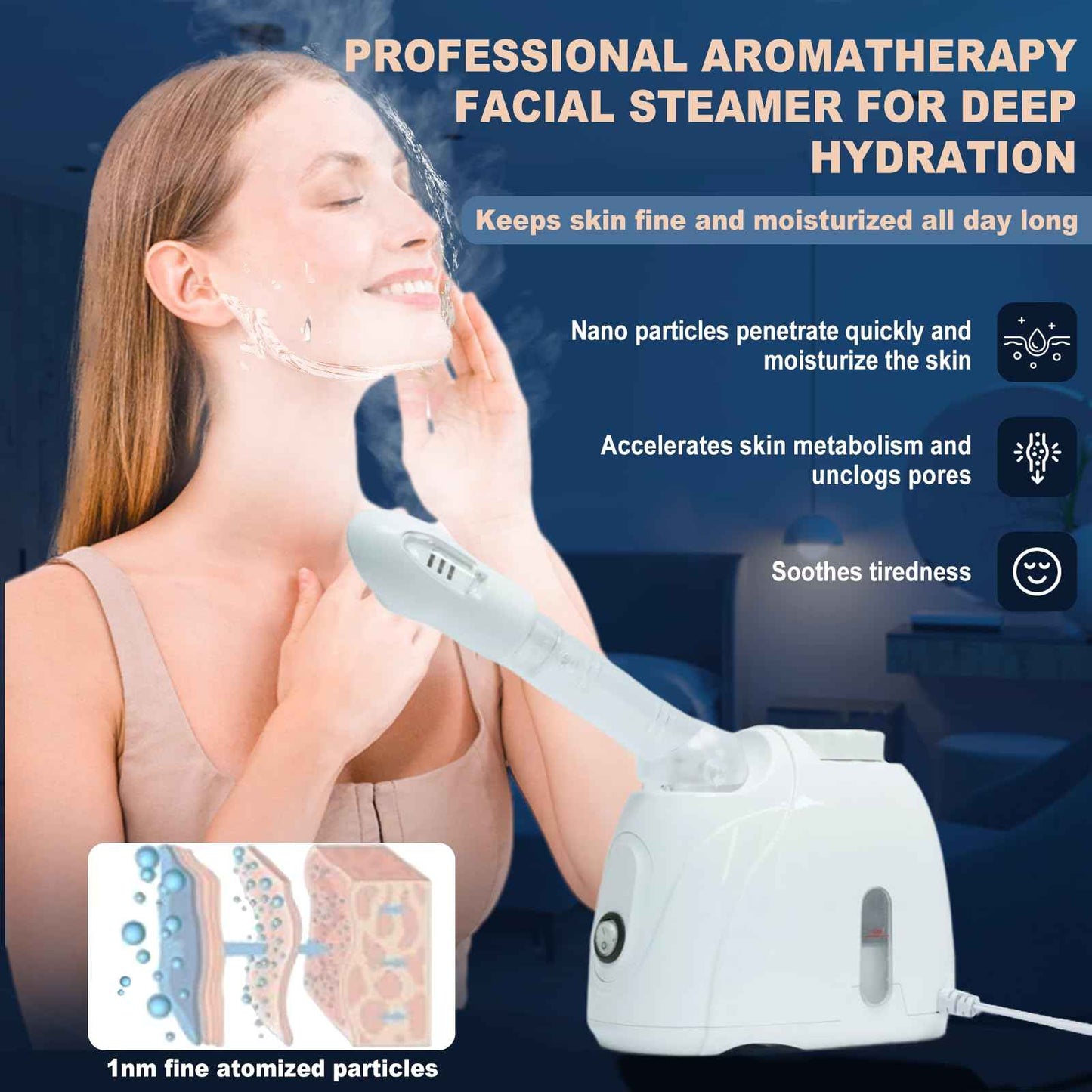 Facial Steamer Nanometer Fine Mist Face Steamer for Facial Deep Cleaning, 360°Can Rotate The Arm,10 Minute Home Facial Spa Mist, Design for Personal Care Use at Home Or Salon Barber