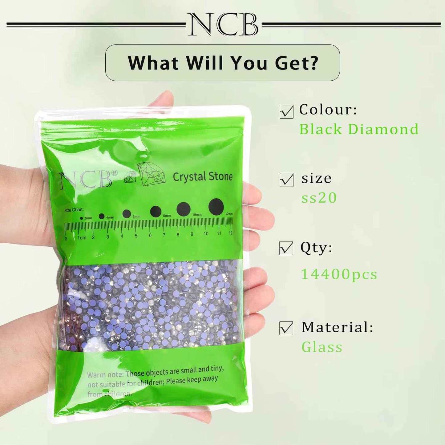NCB 14400pcs Hotfix Crystal Rhinestones for Clothes Crafts, Hot Fix Bulk Flatback Crystals, Iron on Hotfix for DIY Decoration 100 Gross (Black Diamond, ss20/14400pcs)