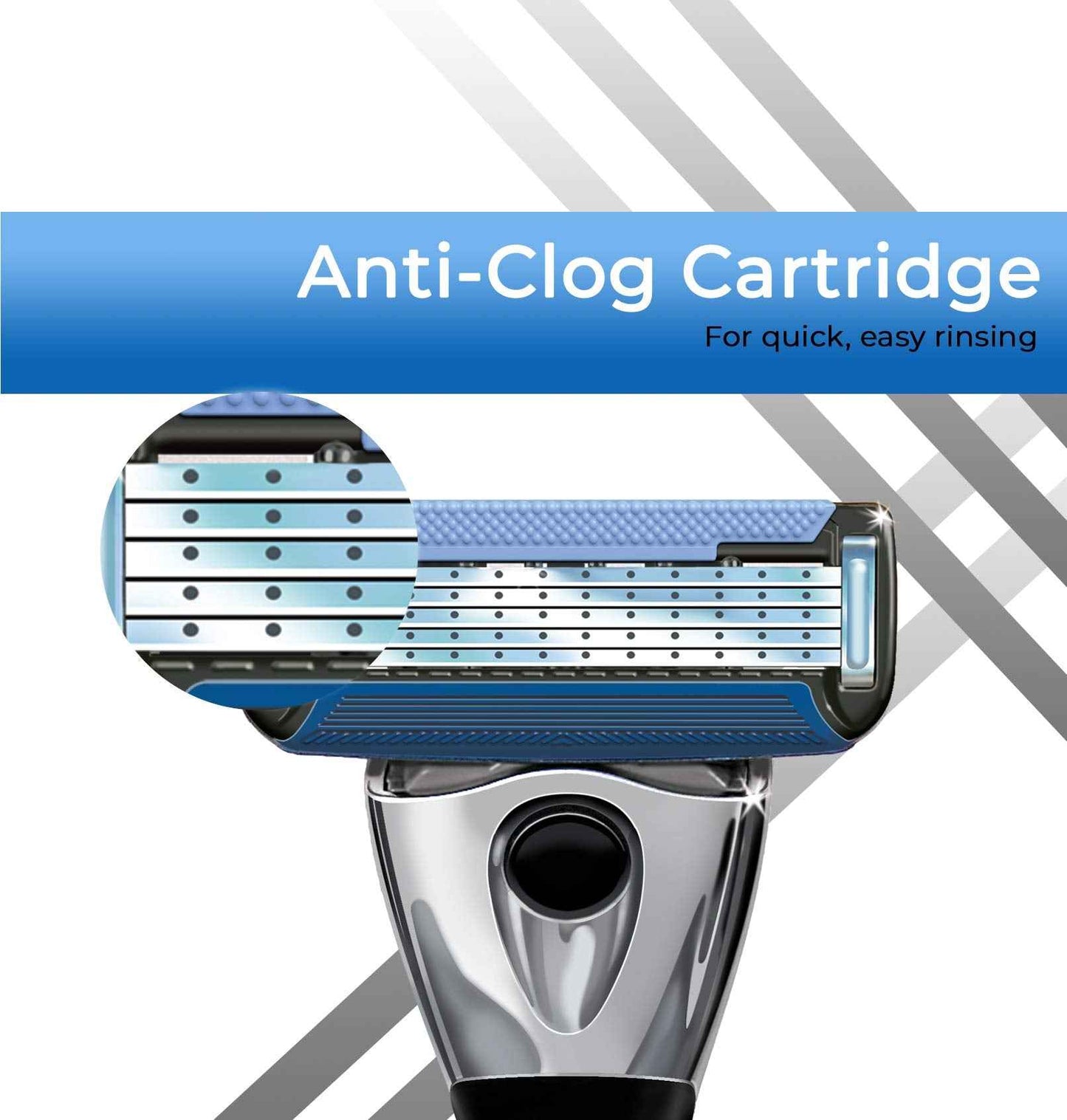 Personna Men's 5 Blade Razor with Bulk Pack of 12 Replacement Razor Cartridges and Shaving Razor Handle (Silver)