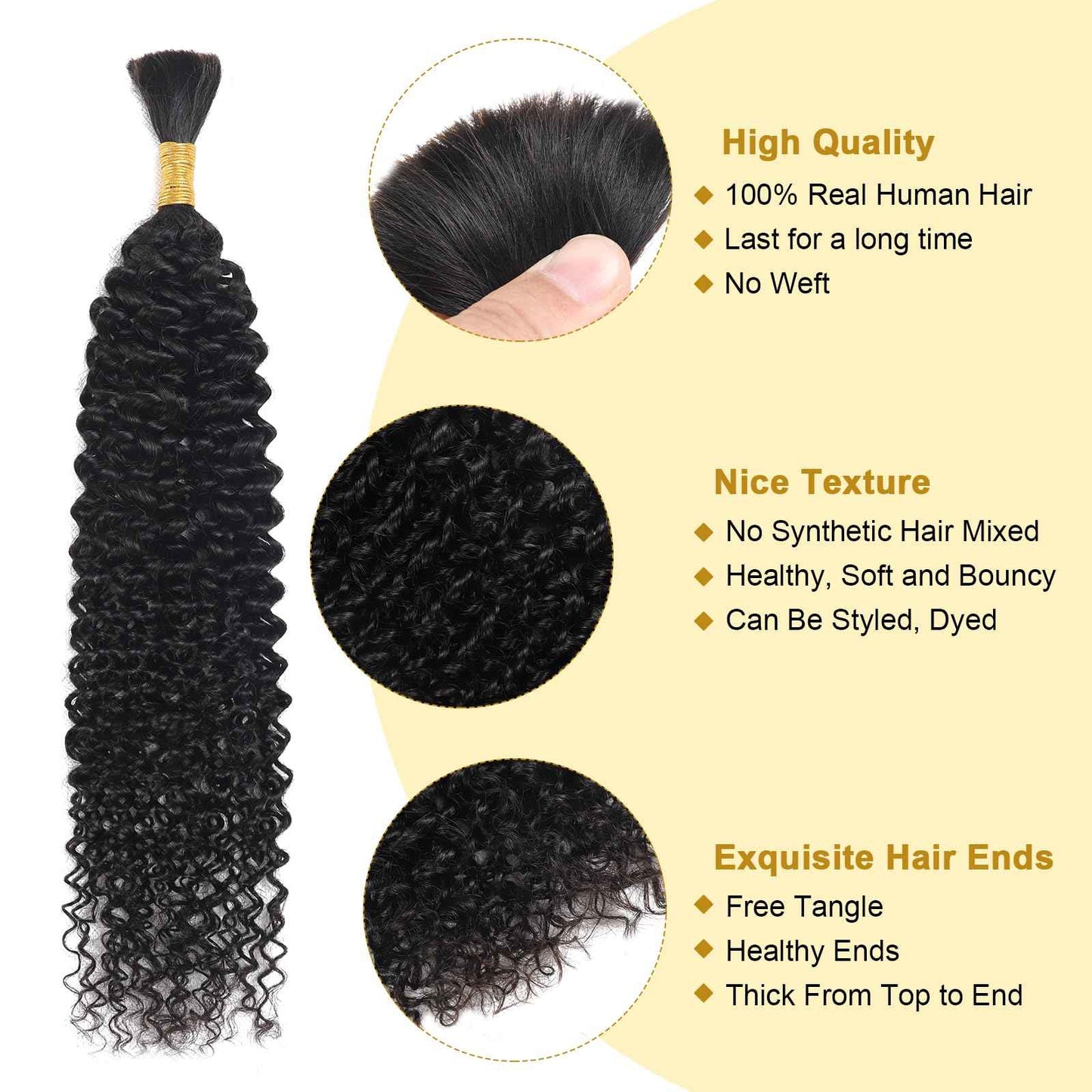 Curly Bulk Human Hair For Braiding Kinky Curly 100% Unprocessed Brazilian Virgin Human Hair Extensions Micro Braiding Human Hair 100g with 2 Bundles No Weft 20 inch