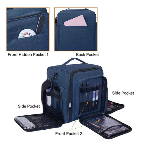 UOZL Nail Polish Organizer Case Holds 60 Bottles Portable Travel Storage Box with 2 Detachable Bags, Designed for Women's Nail Tools, Essential Oils and Cosmetics Sets Blue