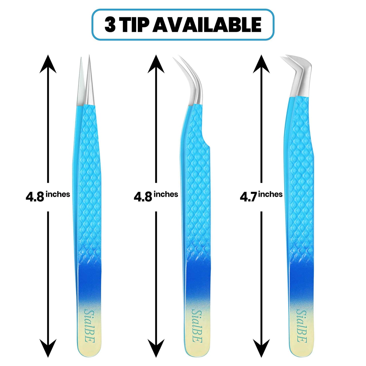 Eyelash Extension Tweezers-3 Pcs Diamond Grip Lash tweezers For Eyelash Extensions-SialBE Straight And Curved L-Shape Eyelash Tweezers, Tweezers For Eyelash Extensions With Silver Tip, Sam-333