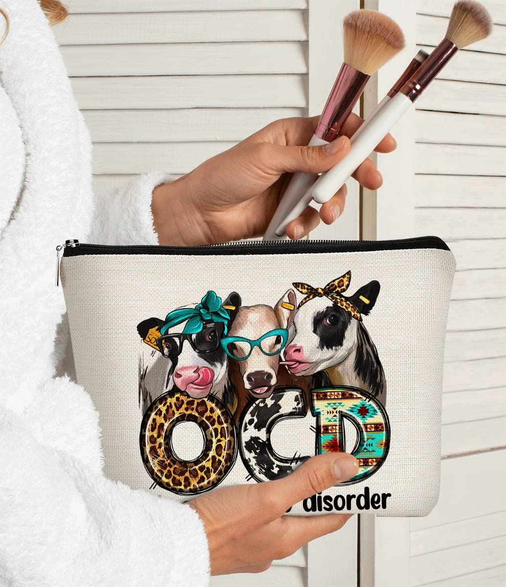 Western Makeup Bag OCD Obsessive Cow Disorder Funny Cows Print Farmhouse Heifers Cosmetic Bag Gifts for Girl Cows Lover, Birthday Gift for Sister Girl Best Friend Daughter Granddaughter