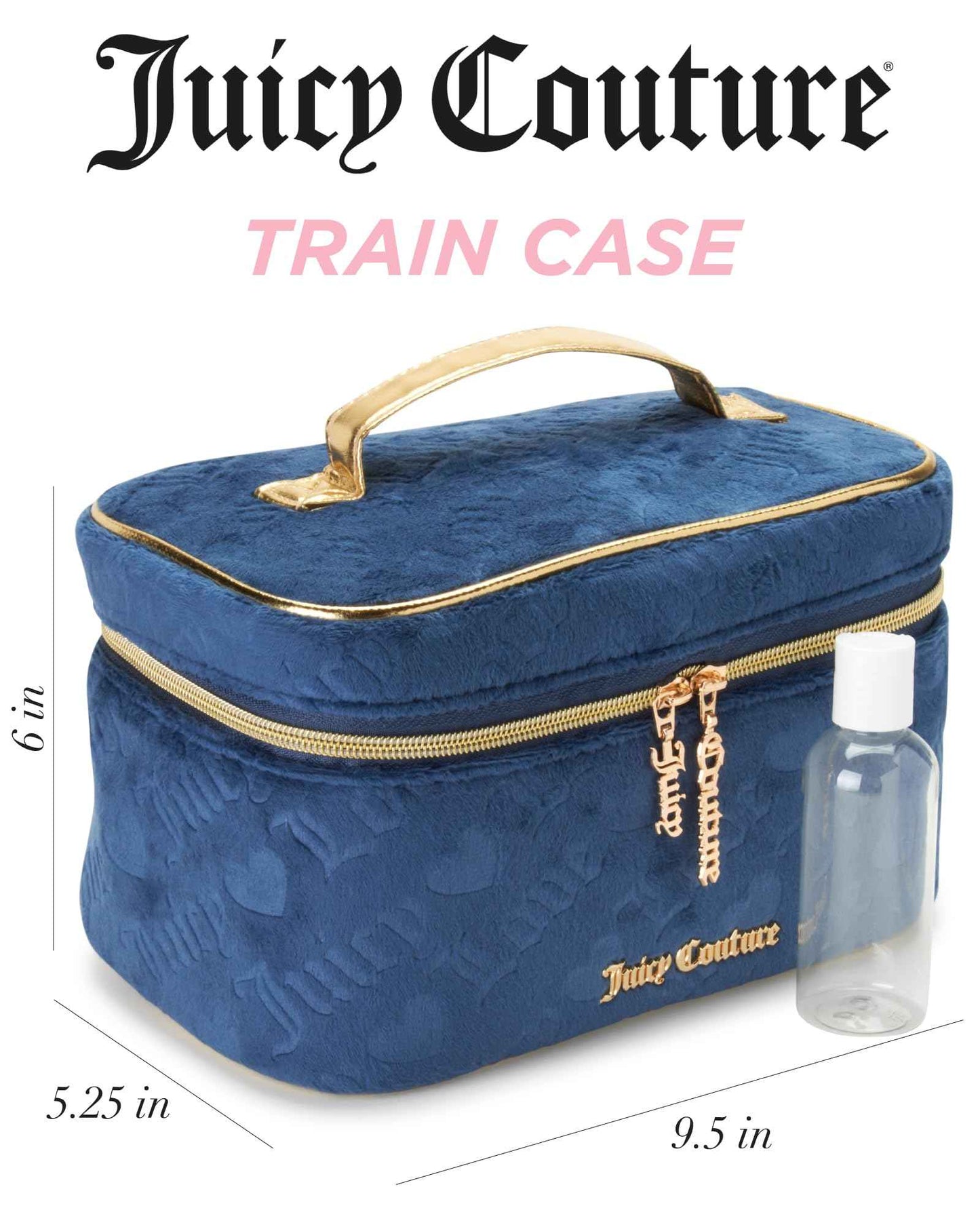 Juicy Couture Blue Makeup Bag Cosmetics Organizer Travel Essentials Train Case Velour Heart Logo