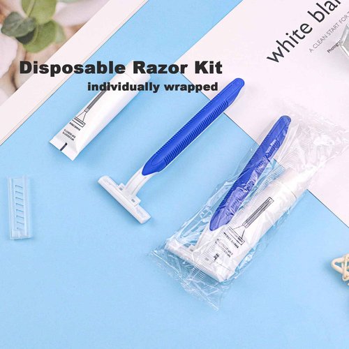 Disposable Razors in Bulk Pack of 60,Blue Disposable Shaving Razors Individual Wrapped Twin Blade Bulk Disposable Razors with Clear Cap and 10g Shaving Cream for Homeless,Hotel,Travel,Charity,Shelter