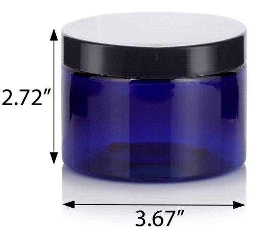 12 oz Cobalt Blue PET Plastic Refillable Low Profile Jar (6 pack)