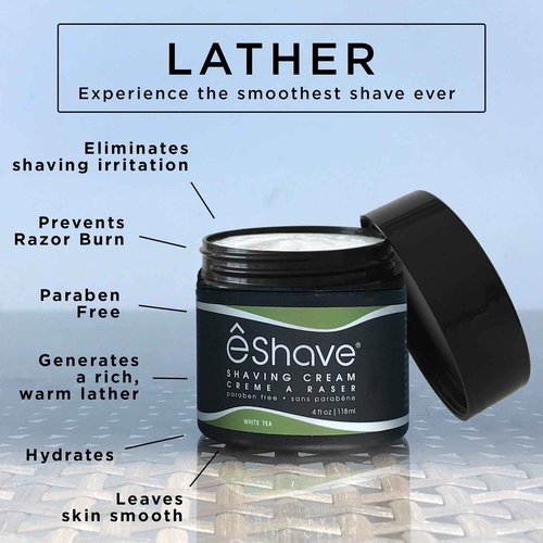 eShave Shaving Cream for Men, White Tea, prevents shaving irritation and razor burn, generates a rich lather for a soft, silky, Smoothest Shave