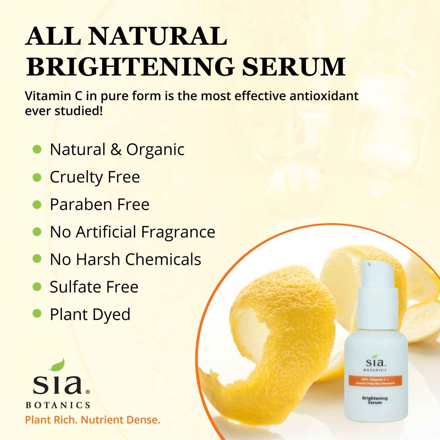 Sia Botanics Brightening Face Serum (30ml/1oz Porceline Bottle) | Facial Treatment w/Vitamin C, Lemon Peel Bio Ferment, Aloe Vera | Natural, Clean, Botanical Skincare for Women