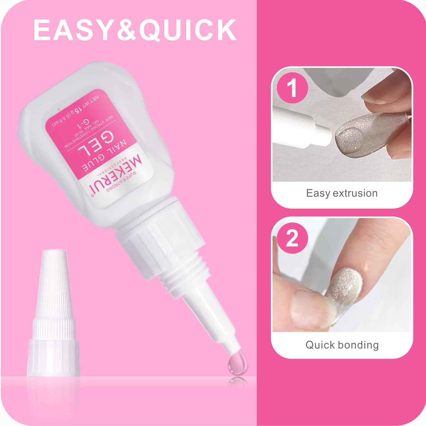 Mekerui Nail Glue & Remover Kit - 30+ Days Long-Lasting Gel, No UV Light Needed, Dropper-Type Quick Removal (G1 & R1 Professional Bundle)