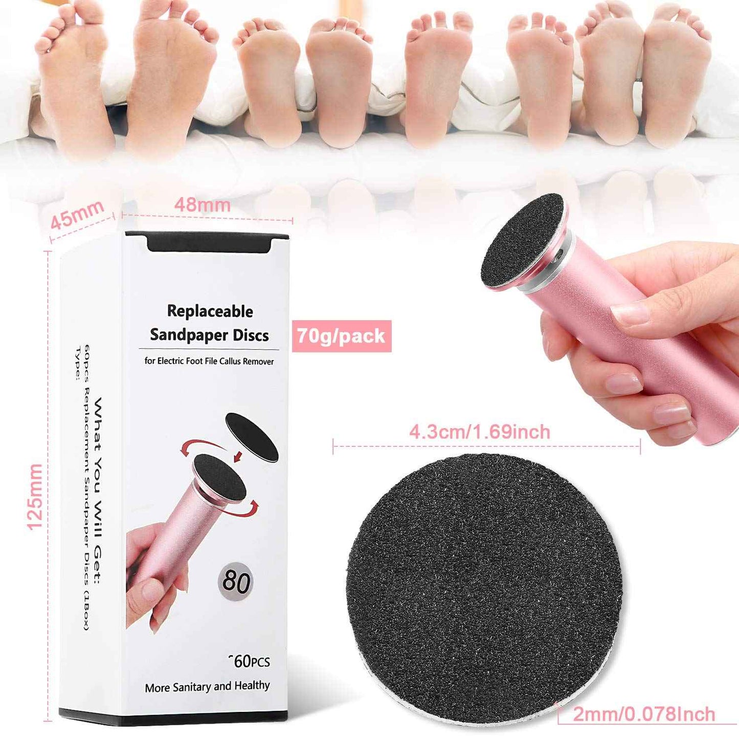 120 Pieces Replacement Sandpaper Discs for Electric Foot File Adjustable Speed Callus Remover Tool Sandpaper Pad Disks Replaceable for Men Women Dead Cracked Hard Skin (Pack of 2)