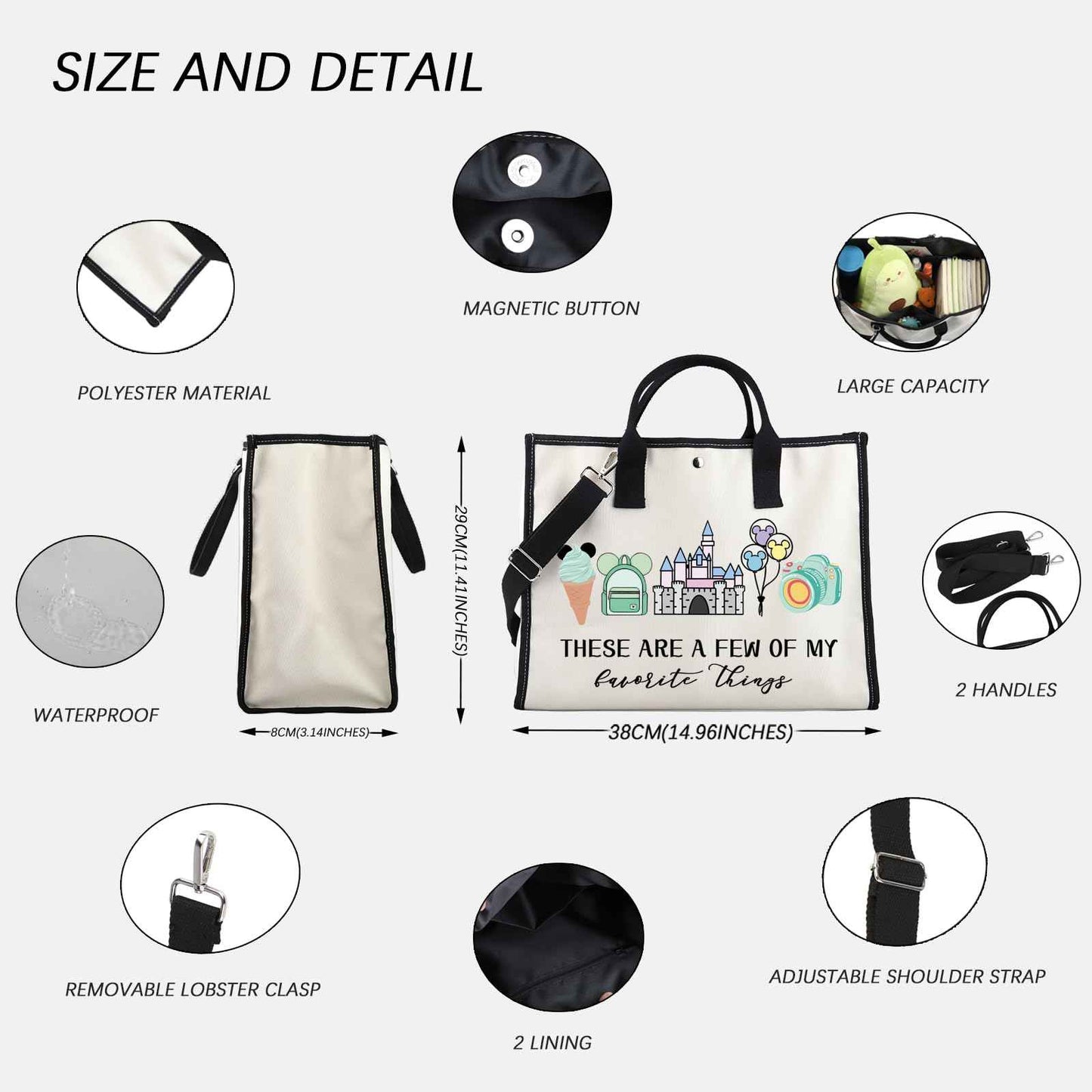 Vacation Trip Gift Fairytale Fans Tote Bag Mouse Family Trip Snacks Makeup Bag Magic Kingd*m Gift Mouse Ice Cream Handbag (F-things Mouse LT)