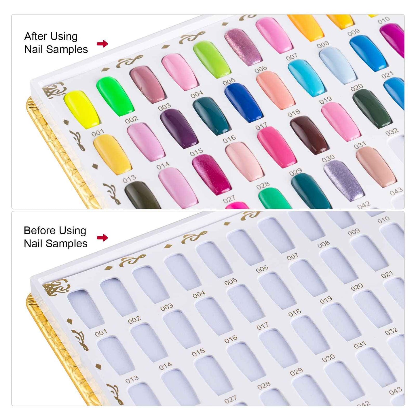 NMKL38 216 Nail Color Chart Display Gel Polish Color Book with False Nail Tips (Gold)