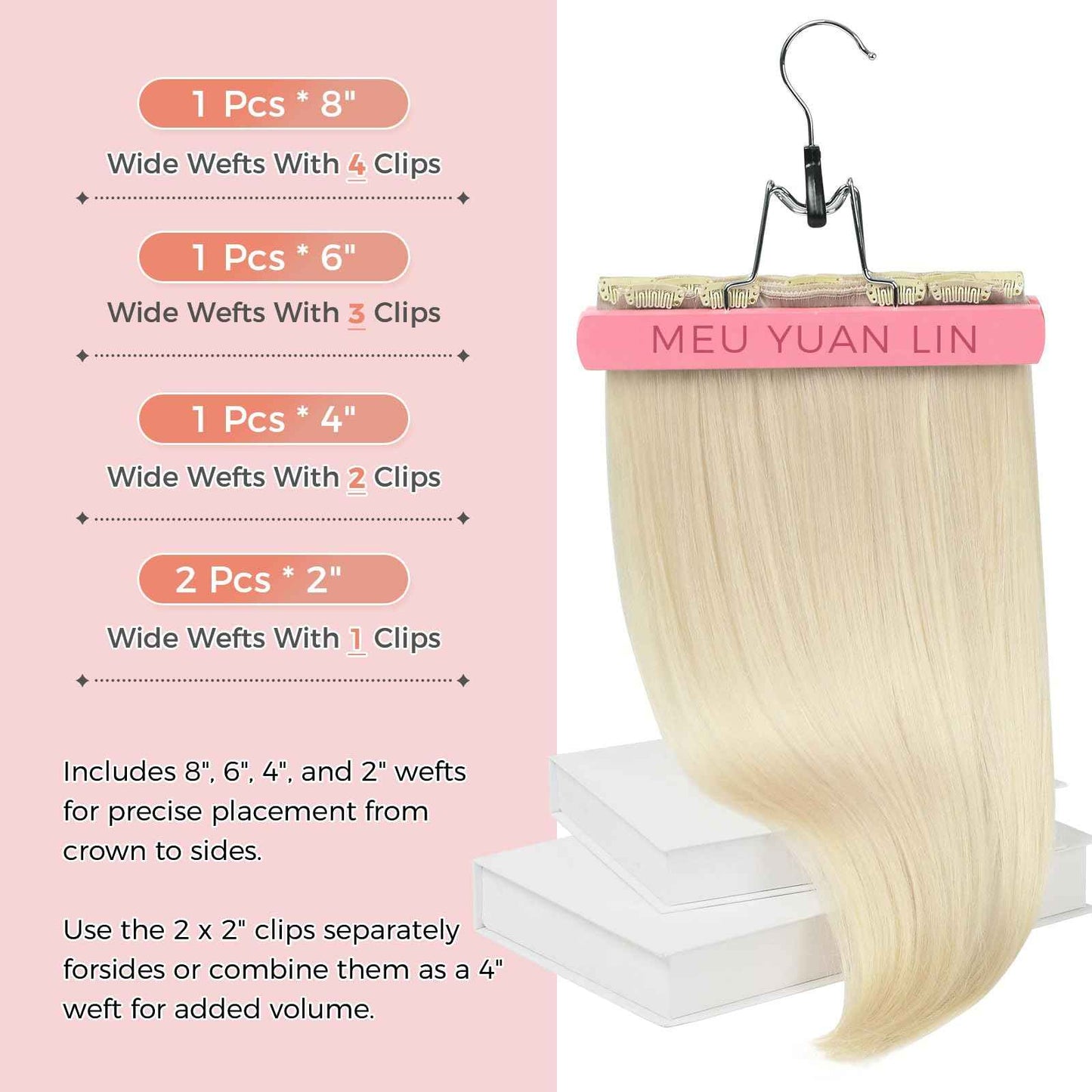 MEI YUAN LIN Clip In Hair Extensions Real Human Hair Platinum Blonde Hair Extensions Clip Ins Silky Soft 18 Inch 5pcs 80g