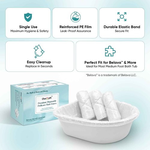 Charmyth Pedi Guard Bath Liners 100 Count Disposable Pedicure Liners, Spa Footsie Clear Pedi Guard Bath Liners for Foot Bath Spa Massage Thick Elastic
