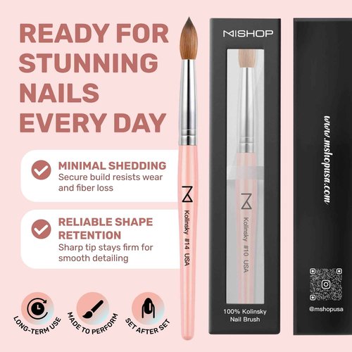 M – Majesti Pink 100% Kolinsky Acrylic Nail Brush | Professional Acrylic Sculpting & Application Brush | Handcrafted Premium Nail Art Tool for Nail Technicians (#14)