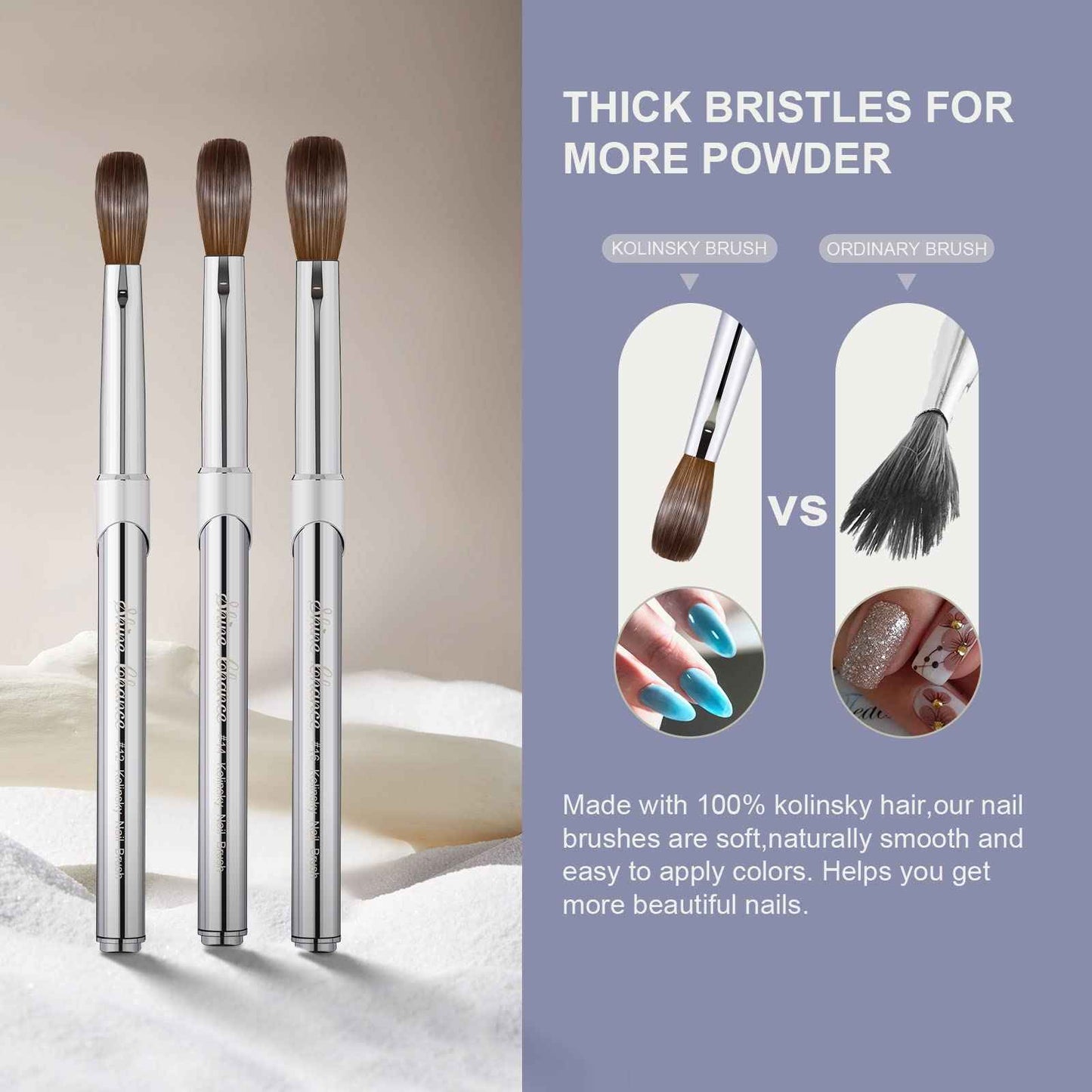 Shine Chance 2Pcs Acrylic Nail Art Brush Size 12, 100% Pure Kolinsky Hair Oval Nail Brush for Acrylic Application, Professional Nail Extension Manicure Tool Striping Nail Drawing Pen for Home Salon