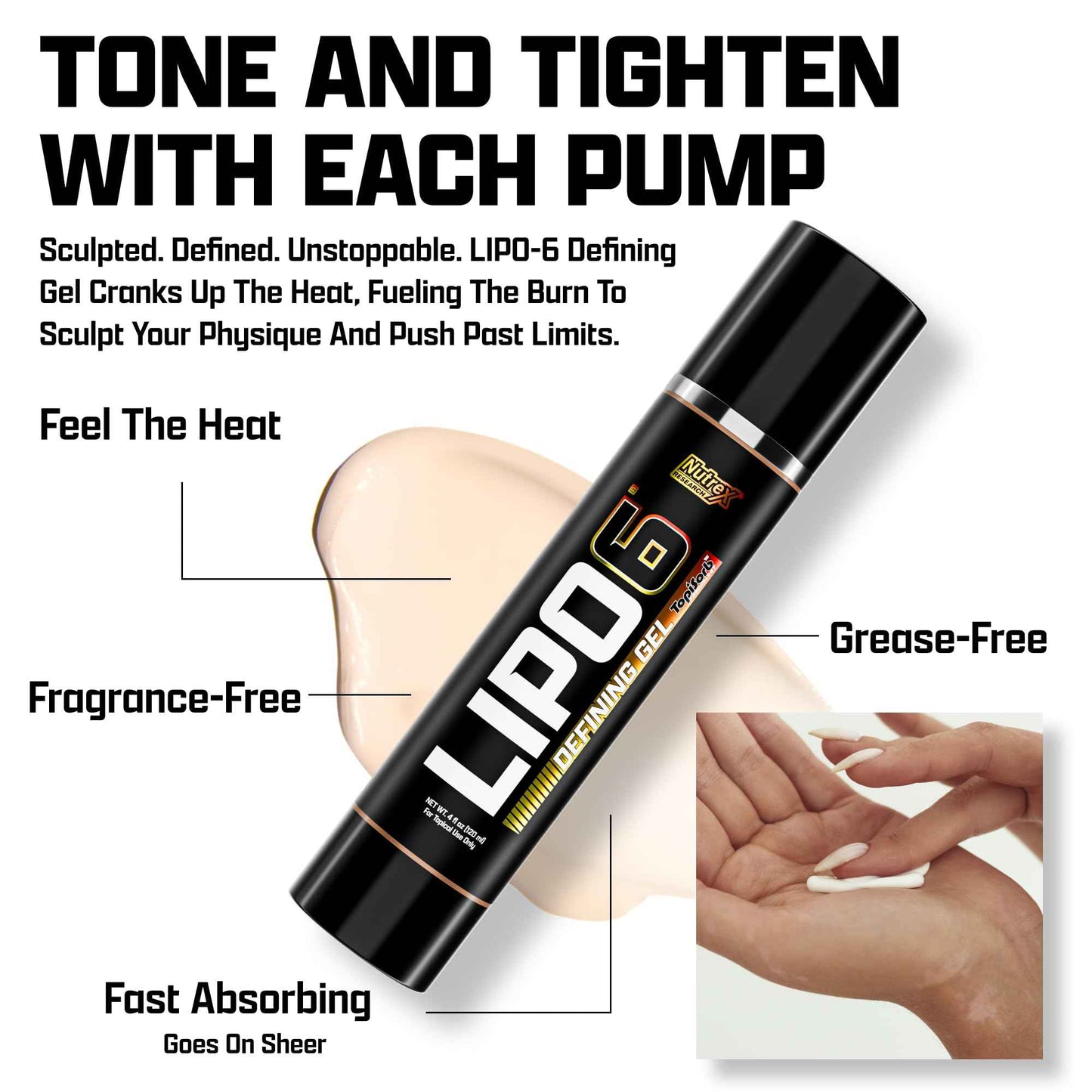 Nutrex Research Lipo6 Defining Gel with Waist Trimmer – Sweat Enhancing Cream for Women & Men with Sweat Belt Bundle