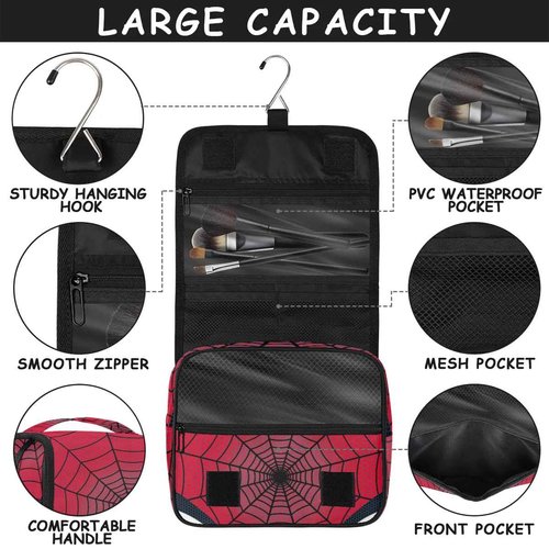 ADTASU Boys Toiletry Bag - Waterproof Kids Hanging Makeup Cosmetic Dopp Kit Spider Web Shaving Bags for Travel Picnic Camping