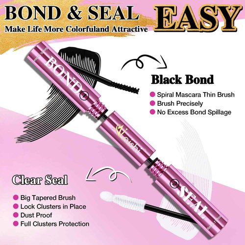 AILAISHI Lash Clusters Glue, Eyelash Bond and Seal, Long-Lasting 150H Waterproof, Non-Irritating Lash Extension Glue for DIY Individual Lashes at Home (Black-5ml+5ml)