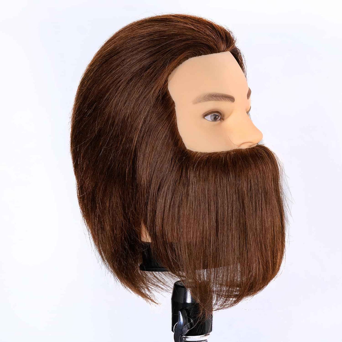Male Mannequin Head 100% Human Hair Mannequin Head Cosmetology Mannequin Head with Stand Mannequin Head Human Hair Doll Head (Brown with beard)