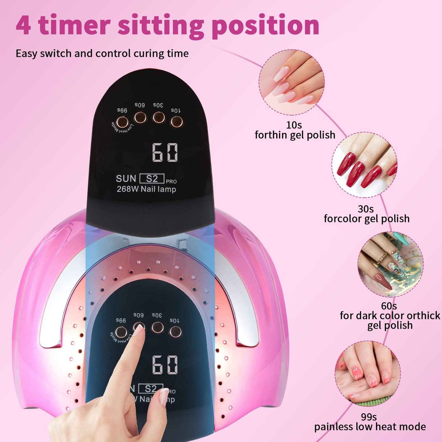 268 W UV LED Nail Lamp for Gel Polish with 4 Timer Settings and Professional Manicure Nail Dryer with Automatic Sensor