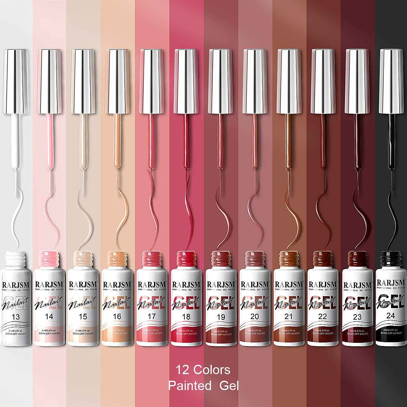 RARJSM Nail Art Gel Liner Painting Polish Set 12 Colors Autumn Winter Brown Wine Red Collection,Painted Gel Nail Polishes Soak Off Curing Requires Salon DIY Manicure NailArt Design Line Art Gelpolish