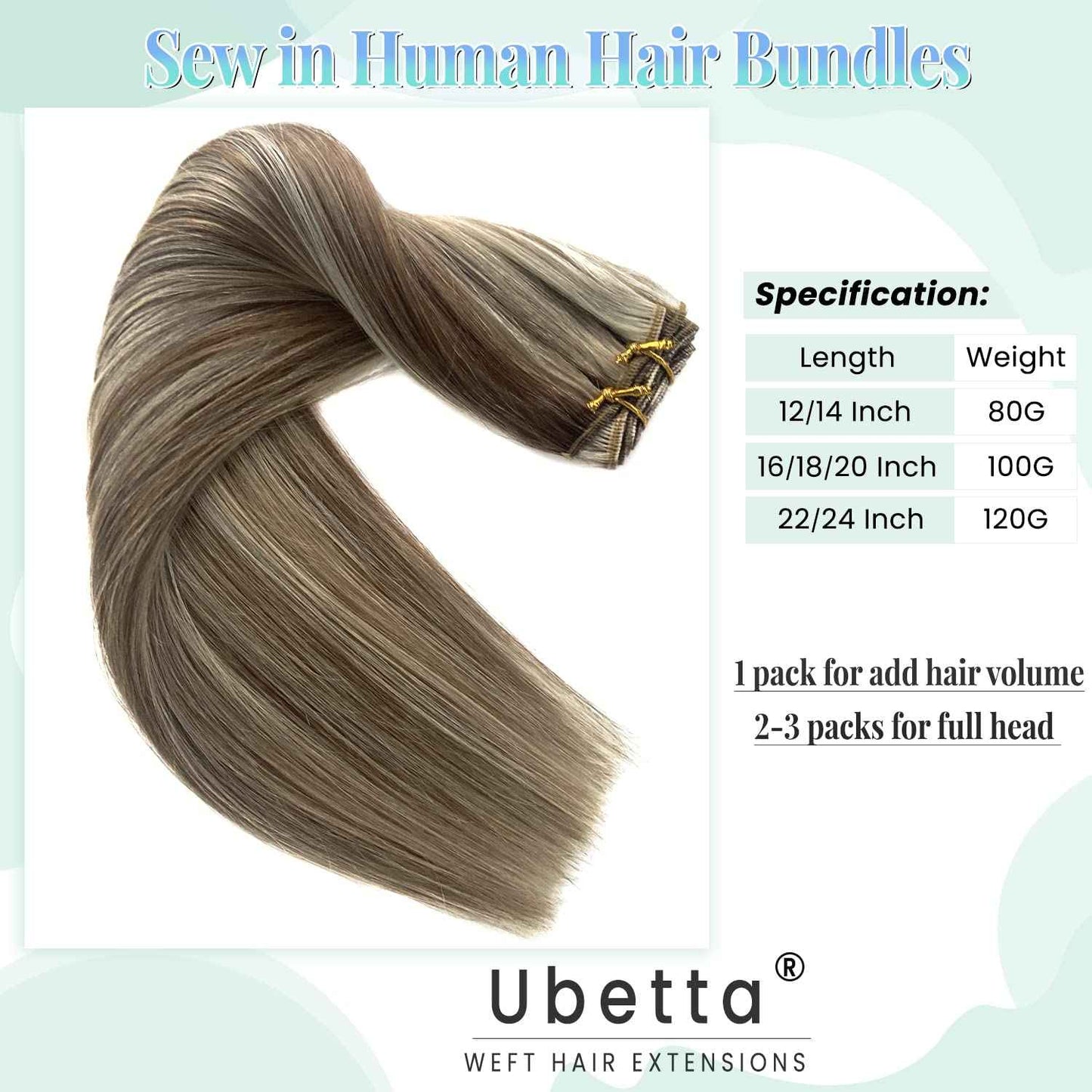 Sew in Hair Extensions Real Human Hair, Weft Hair Extensions Human Hair Bundles 14 Inch 80G Ash Brown and Blonde Balayage Ash Blonde Highlights Hand Tied Weft Hair Extensions Human Hair Weave Bundles