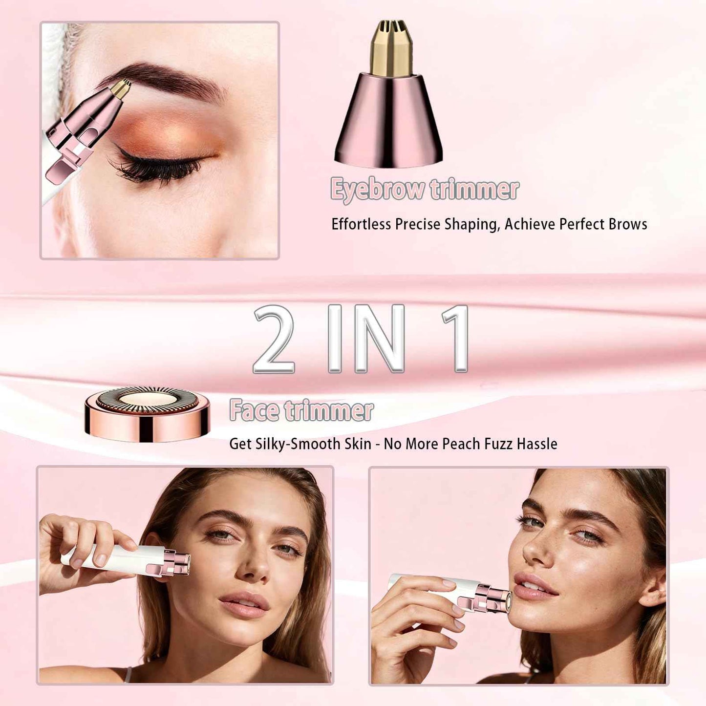 Eyebrow Trimmer Facial Hair Removal for Women, 2 in 1 Electric Rechargeable Face Shaver & Eyebrow Razor with Painless Gentle Trimming - for Face, Upper Lip, Eyebrows