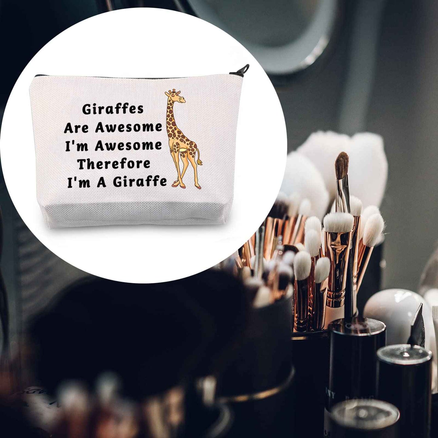 LEVLO Funny Giraffes Lover Gifts Giraffes Are Awesome I'm Awesome Therefore I'm A Giraffe Makeup Bags Giraffes Women Bags (Therefore I'm A Giraffe)