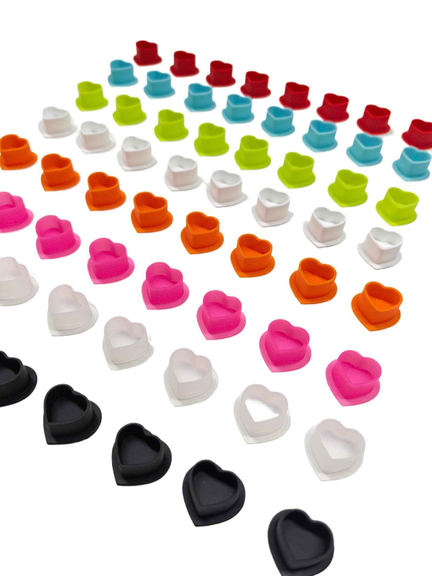 Tattoo Ink Caps with Stable Base | 80-Pack Disposable Heart-Shaped Design | Soft Silicone Tattoo Pigment Cups for Professional Tattoo Artists & Studios (8 Color Set)