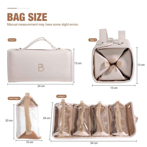BS-MALL Travel Makeup Bag PU Leather Large Size Elegant Cosmetic Case in Premium PU Leather with 4 Small Bag for Easy Makeup Organization & Travel White