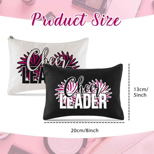 18 Pieces Cosmetic Cheer Bag Cheerleader Gifts Canvas Cheer Makeup Case Portable Travel Cheerleading Bag Toiletry Zipper Pouch for Teen Girls Women Teammates, 2 Colors