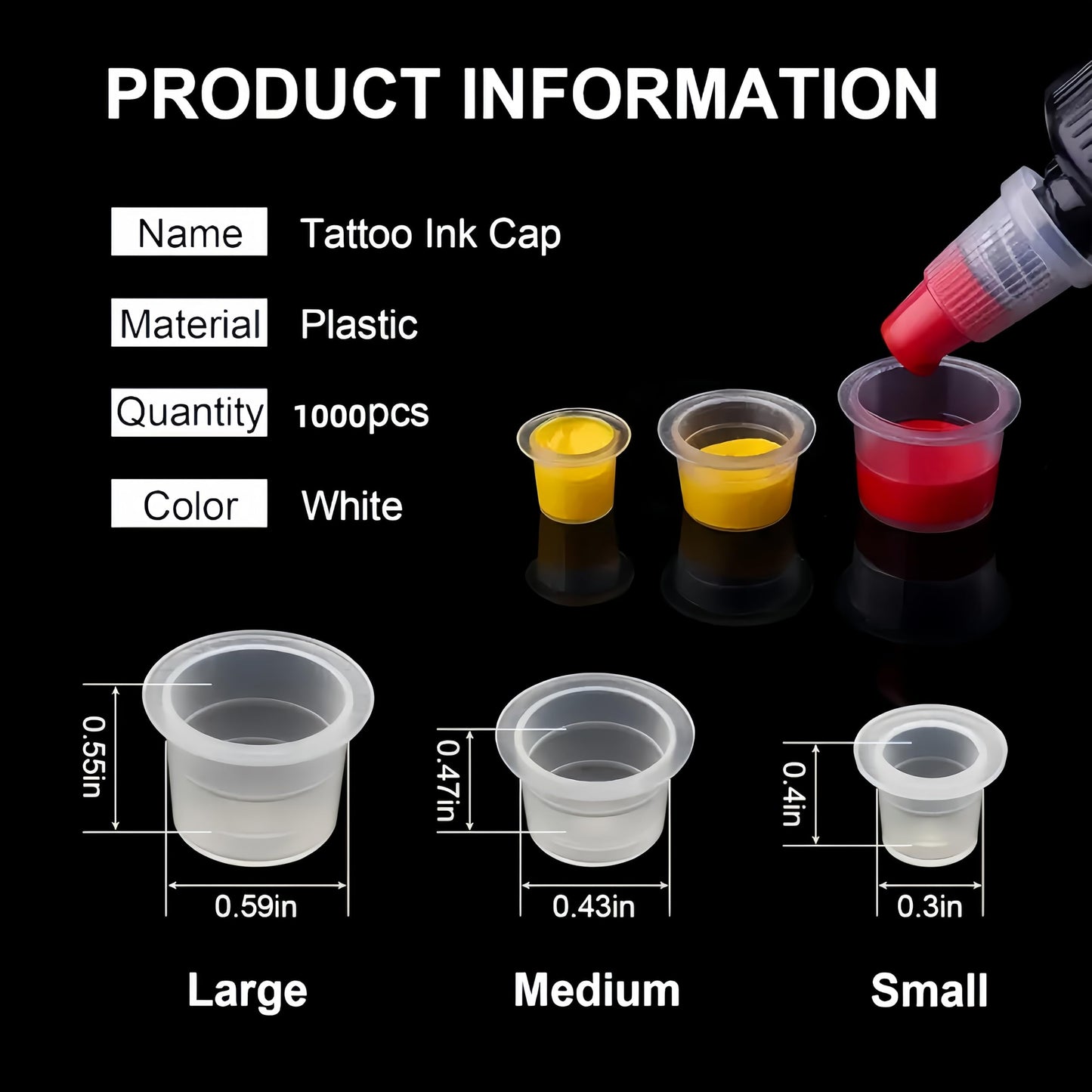Tattoo Ink Caps Cups - 1000Pcs Disposable Plastic Pigment Tattoos Ink Caps Cups for Tattoo Ink, Tattoo Supplies