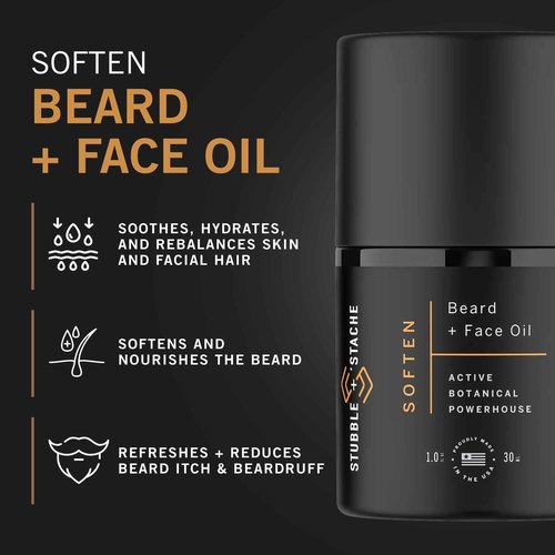 stubble & stache Hydrating Beard Oil for Men – Dual-Use Face & Beard Moisturizer & Conditioner with Baobab, Jojoba & Argan – Softens Hair, Stops Itch & Dry Skin – Lightweight Non-Greasy Oil, 1 fl oz