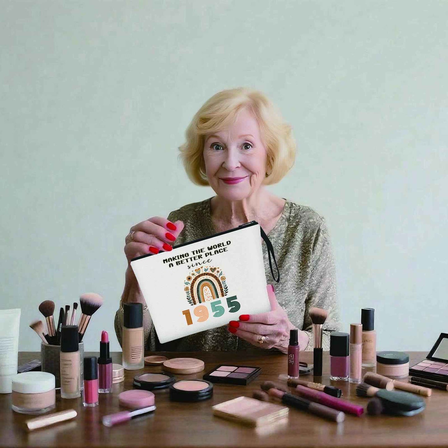 APAKUTA 70th Birthday Gift for Women 1955 Year Gifts Idea Boho Makeup Bag 70-Year-Old Decoration Gifts for Grandma Wife Aunt Friend Cosmetic Bag Organizer Zipper Pouch Gift for Retirement Anniversary