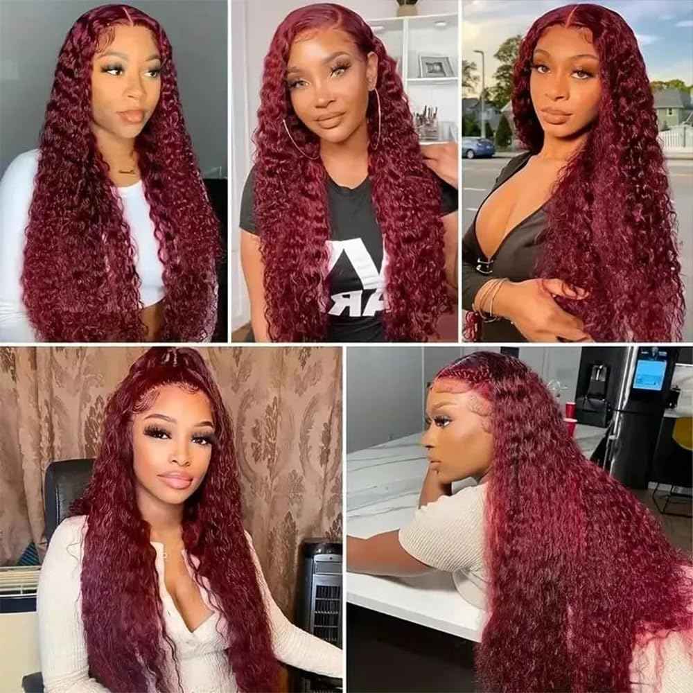 Water Wave Human Hair Bundles 14 16 18 Inch #99J Burgundy Bundles Human Hair Red 12A Unprocessed Native Virgin Hair 100/PC 3 Extensions Wet and Wavy Weave for Women