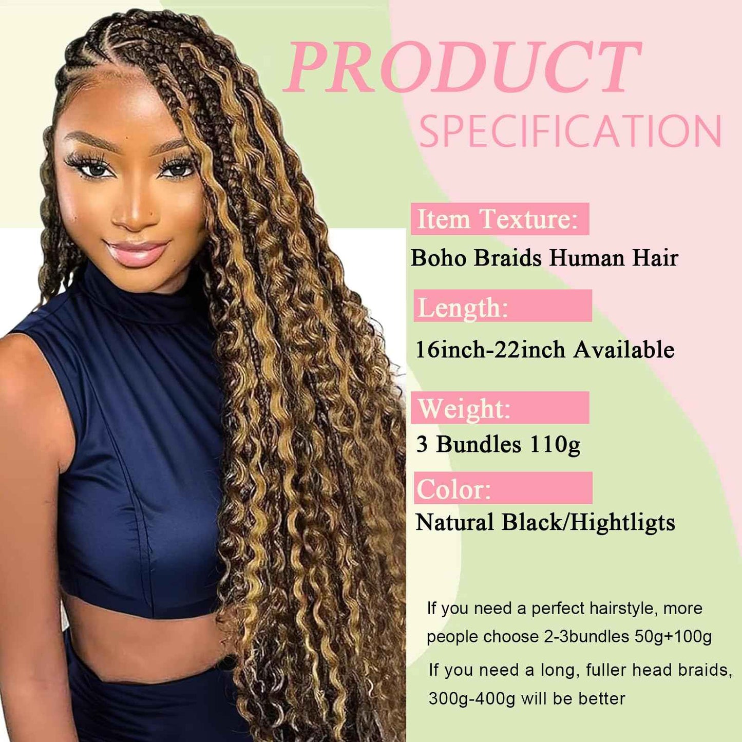 Boho Braids Human Hair for Braiding 110g 20 Inch 12A Deep Water Wave Bulk Human Braiding Hair for Boho Braids Knotless Highligts Wet and Wavy Virgin Extensions Bohemian No Weft Curly 3 Bundles P4/30