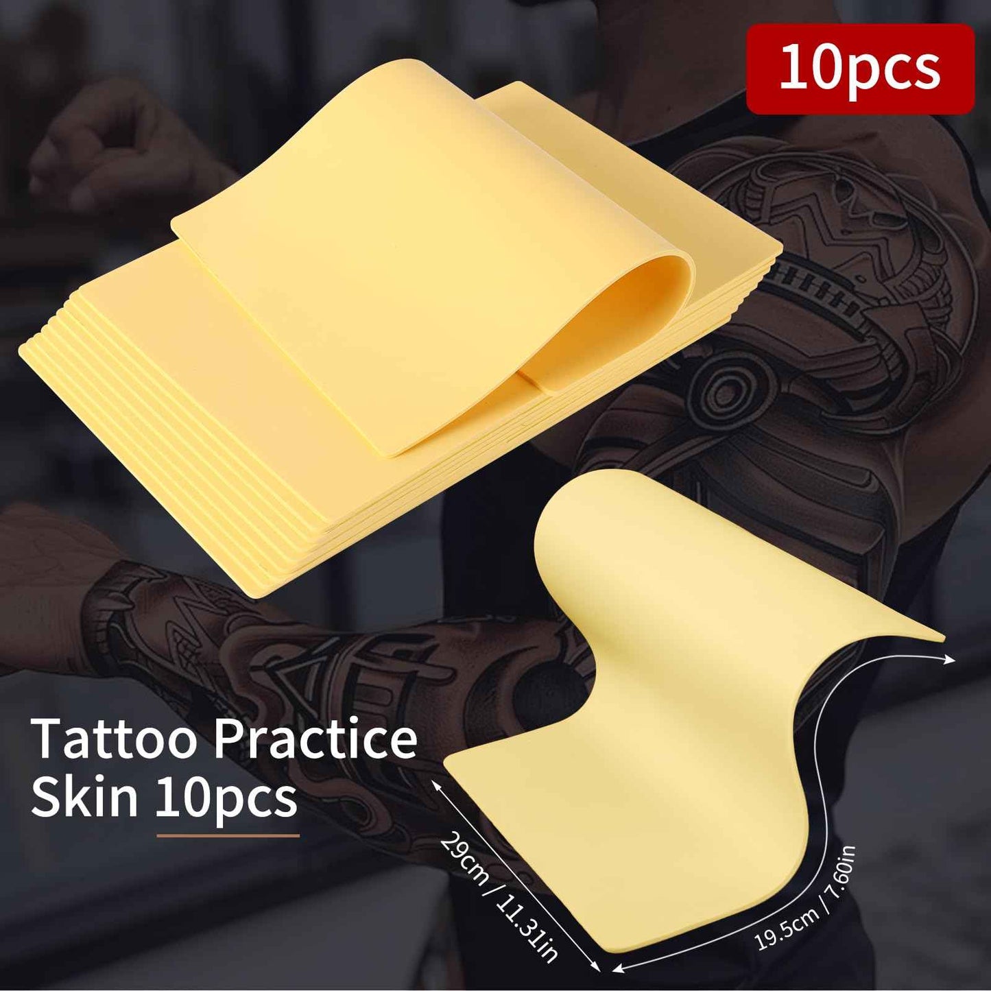 GRELEON Tattoo Practice Skin 10pcs Kit 3mm Thick Fake Skin Double Sides Blank Silicone Practice Skin Tattooing 11.7 * 7.8 Inch Soft for Beginners Artists