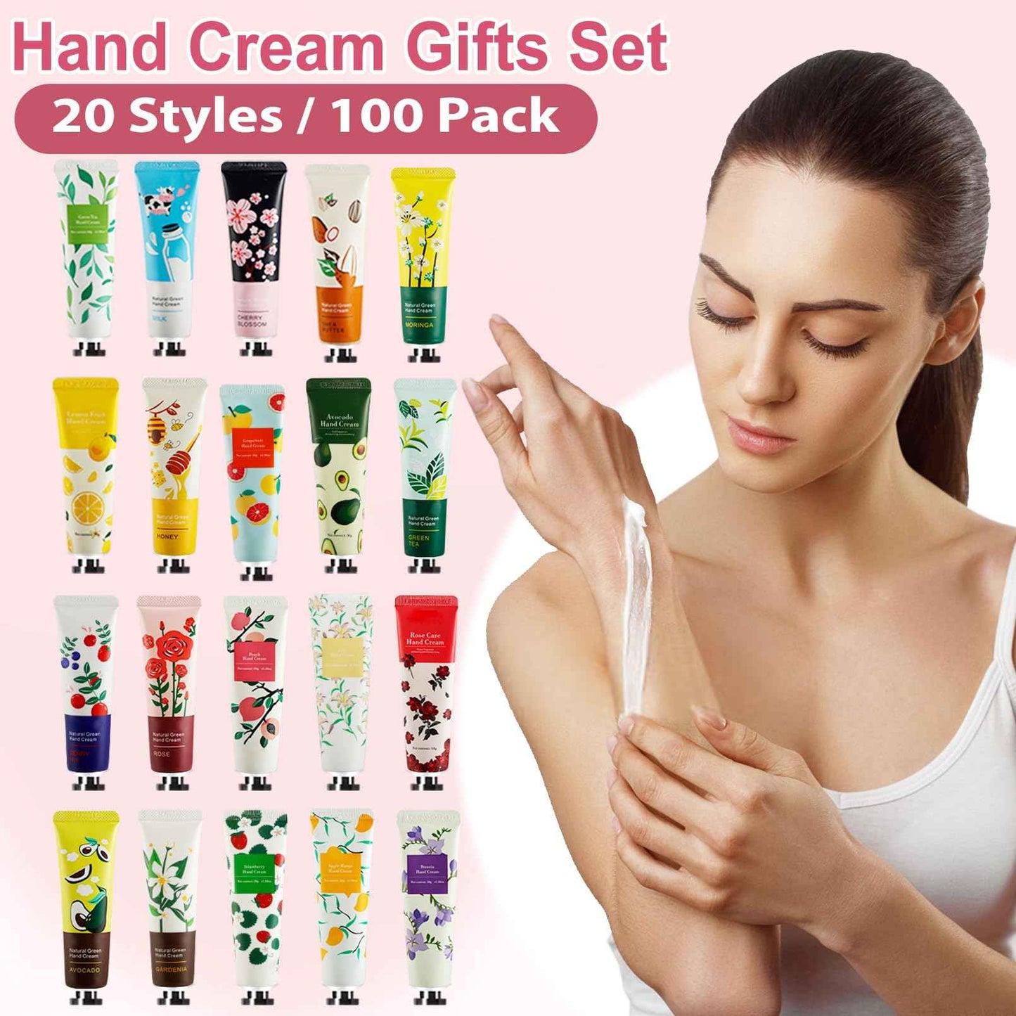 UHBYJM 100 Pack Hand Cream for Women, Moisturizing Mini Hand Lotion, Bulk Hand Lotion Travel Size for Dry Cracked Hands, Natural Plant Fragrance Hand Care Cream For Mothers Day Gifts, 20 Styles