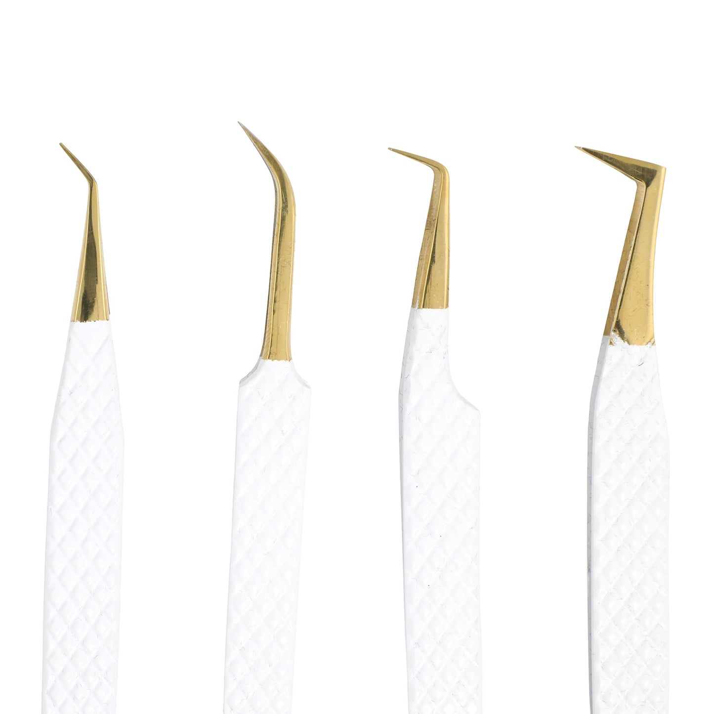 M LASH Tweezers for Eyelash Extensions (Set of 4) - Professional Lash Extension Tweezers - Fiber Tip, Japanese Steel, Diamond Grip Eyelash Extension Tweezer set (White)