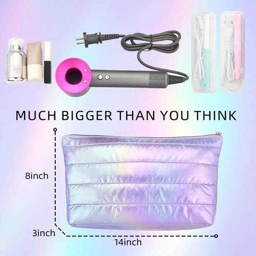 Hiroyuki Large Makeup Pouch, Puffy Cosmetic Bag, Large Capacity Travel Pouch (plain, purple)