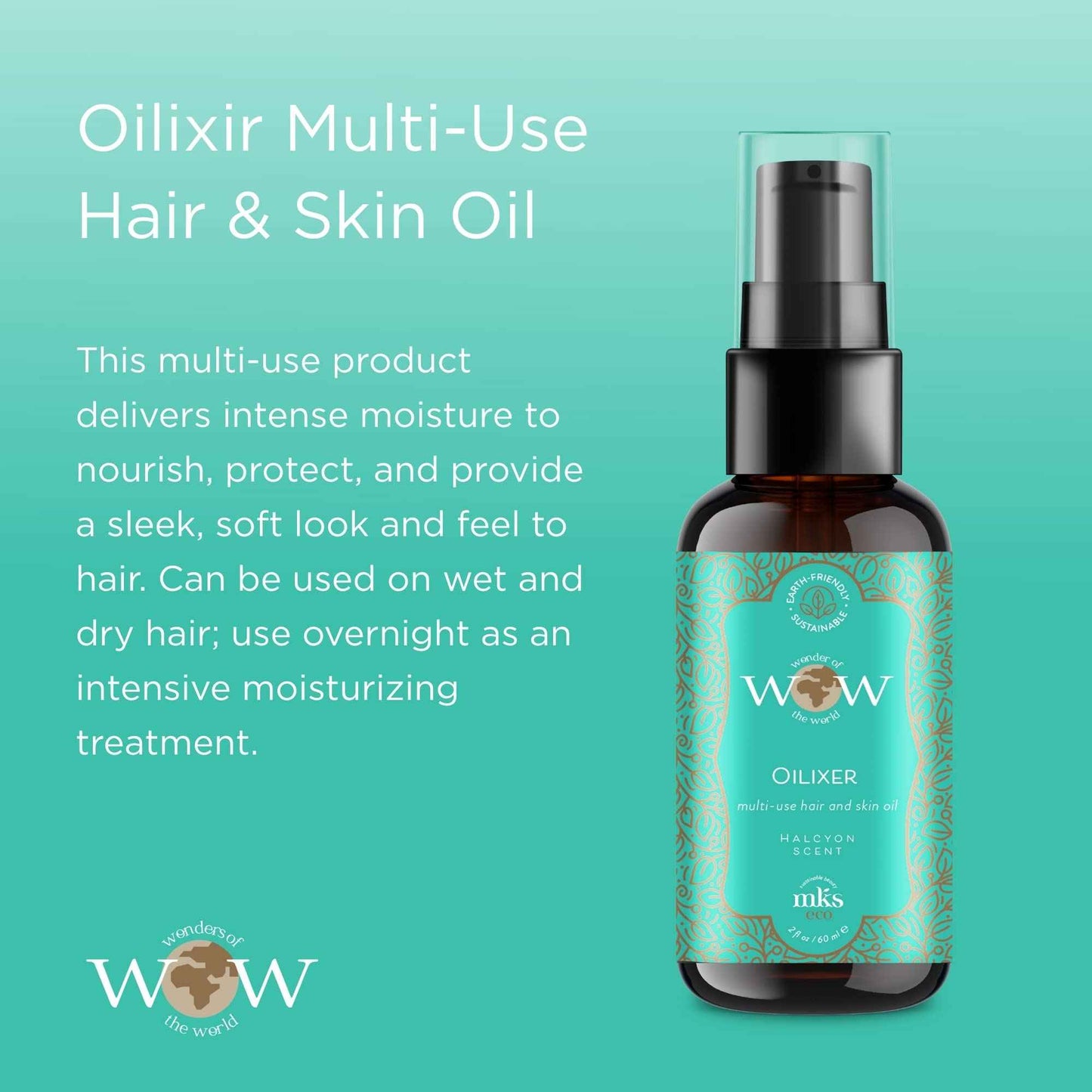 MKS eco WOW Oilixir Multi-Use Hair & Skin Oil, Halcyon Scent - 2 fl oz - Free From Silicones, Sulfate Cleansers, Parabens, Gluten, Mineral Oil & Petrolatum - Vegan, Cruelty Free