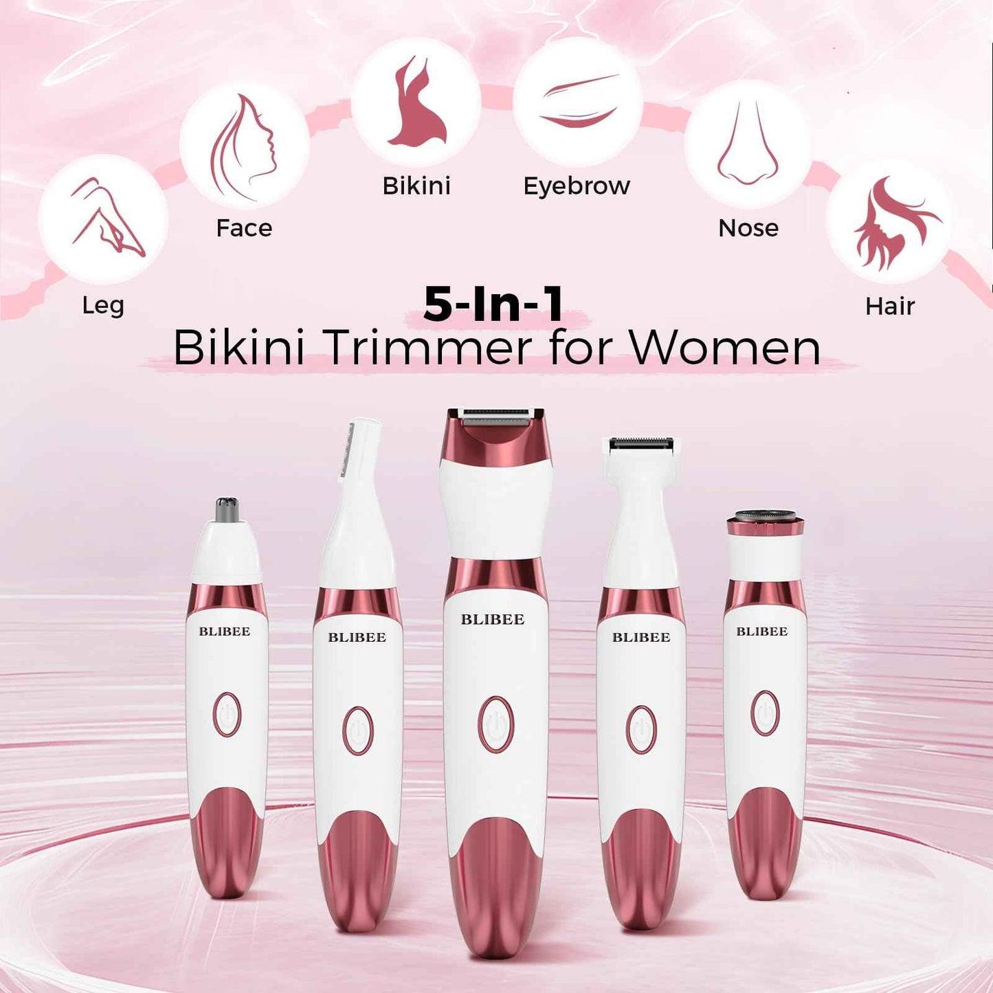 BLIBEE Bikini Trimmer for Women, LED Display Electric Razors for Women, 5-in-1 Electric Shaver, Rechargeable Painless Pubic Hair Trimmer for Legs, Underarms, Face & Sensitive Skin (Purple)