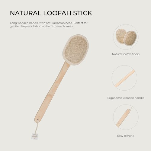 Natural Loofah, Exfoliating Body Scrubber with Handle, Biodegradable Bath Loofahs on Stick, Replaceable Pads, Chemical-Free Bath & Body Loofah for Women, Men and Kids