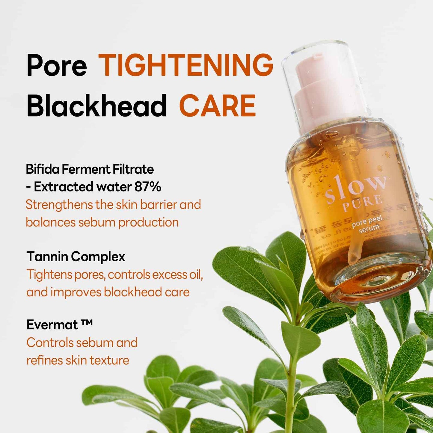 slowpure Pore Peel Serum 50ml (1.69 fl.oz.) | Pore Tightening, Sebum Control & Blackhead Care | Bifida Ferment Filtrate, Tannin Complex, Niacinamide | Korean Skincare